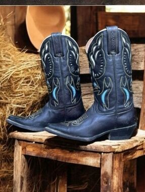 Vintage Rancho Black Leather Thunderbird Inlays Cowboy Western Boots Size 6.5EE